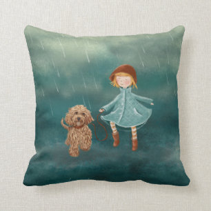 Coussin Fille avec des peintures de chien/amour de
