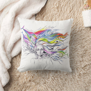 Coussin Fille avec des rêves dans ses cheveux Surreal imag