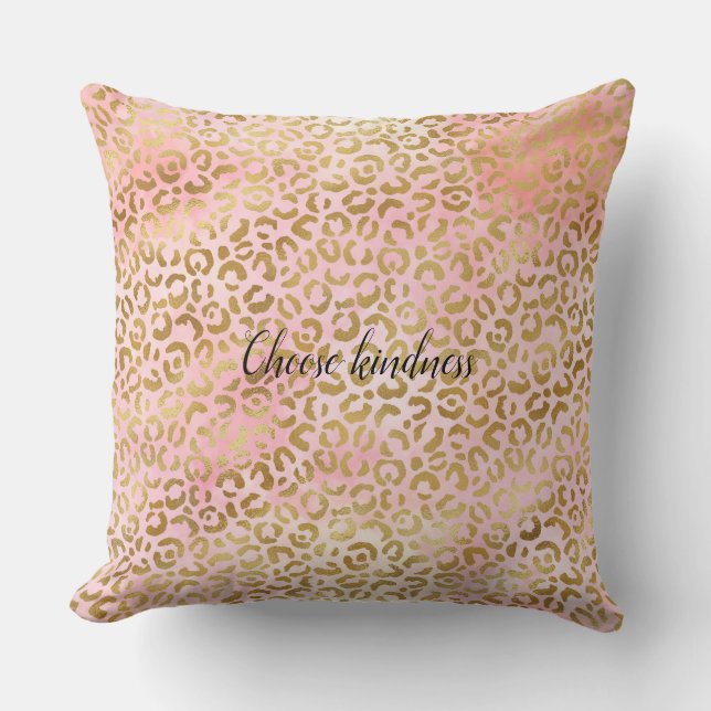 Coussin Fille Blush Pink Tie Dye Empreinte de léopard or (Recto)