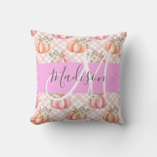 Coussin Fille Chic Floral Rose Pêche Citrouille Nom du mon (Recto)