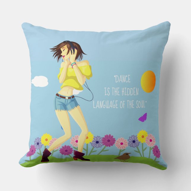 Coussin Fille Dansant Avec Une Citation (Recto)