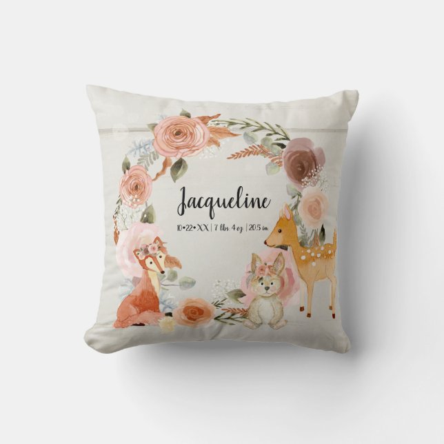 Coussin Fille d'aquarelle de couleur rose pâle des animaux (Recto)