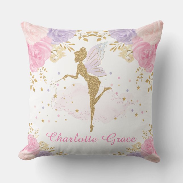 Coussin Fille de bébé florale de la Lavande rose magique (Recto)