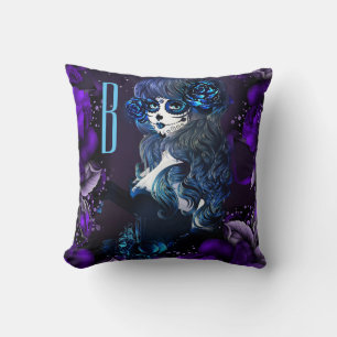 Coussin Fille de crâne de sucre mexicaine Jour des morts V