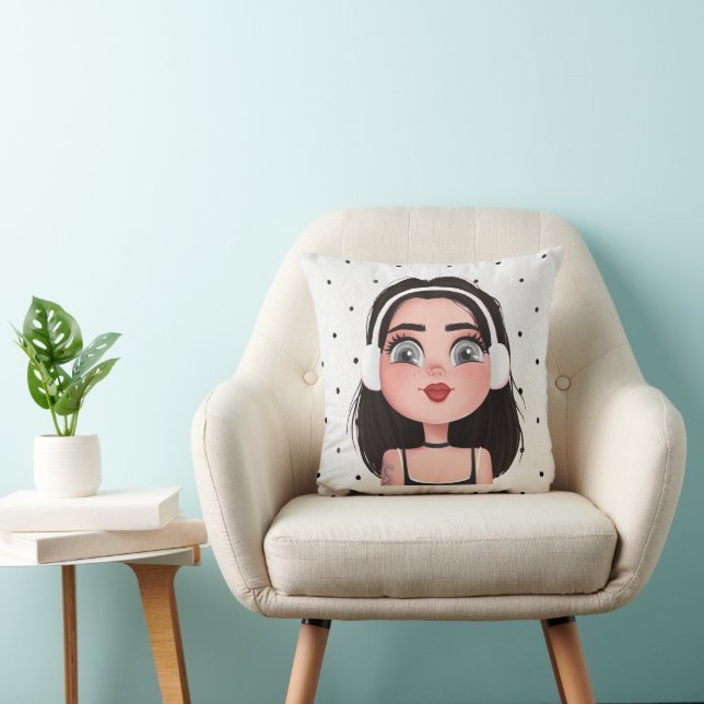 Coussin Fille de dessin avec casque (Chaise)