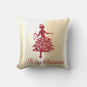 Coussin Fille de l'arbre de Noël élégant doré brillant