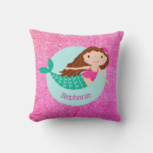 Coussin Fille de Parties scintillant rose sirène personnal