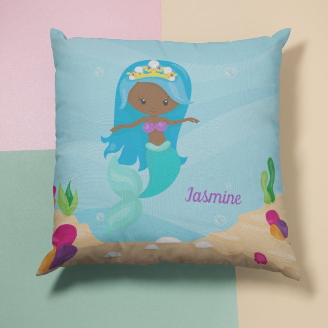 Coussin Fille de sirène noire mignonne Afro-Américaine enf (Créateur téléchargé)