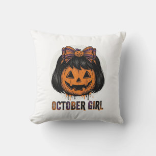 Coussin Fille d'octobre Citrouille Arc Vecteur de concepti