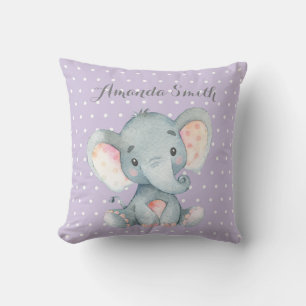 Coussin Fille Éléphant Bébé Violet et Gris