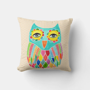Coussin Fille Funky Moderne Chouette Unique Cushion d'Art