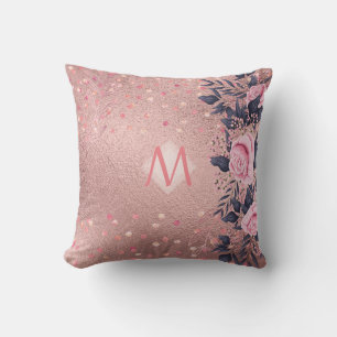 Coussin Fille jamais ROSEGOLD Bleu rose Floral MONOGRAS