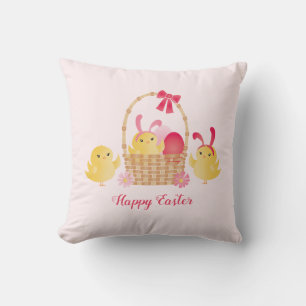 Coussin Fille Joyeux Poussins de Pâques rose