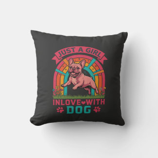 Coussin Fille juste amoureuse du chien Bouledogue français