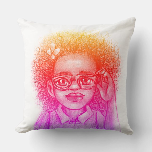 Coussin Fille mignonne avec lunettes Jetez l'oreiller (Recto)