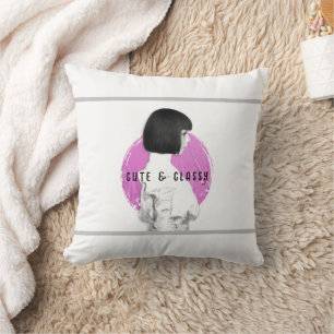 Coussin Fille mignonne et classe rose et noir