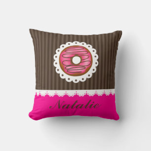 Coussin Fille mignonne rose et beigne Brown Nom personnali