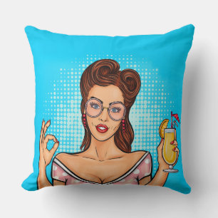 Coussin Fille montrant le signe OK Jeter l'oreiller