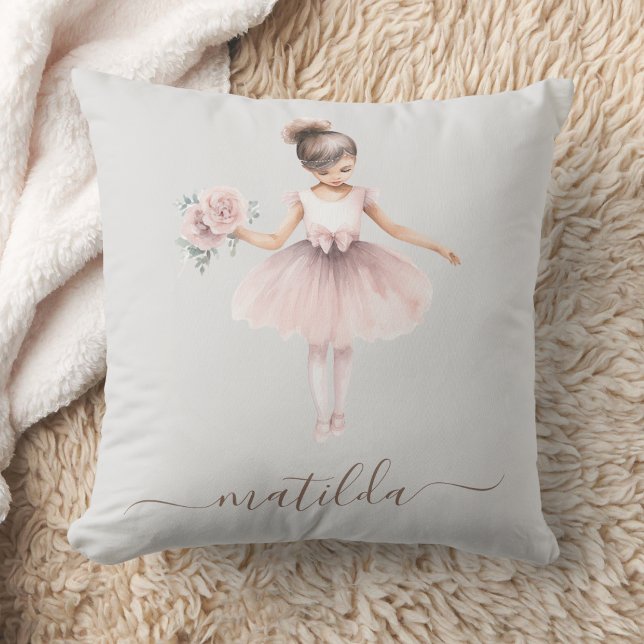Coussin Fille Nom Ballerina Cute Aquarelle (Créateur téléchargé)