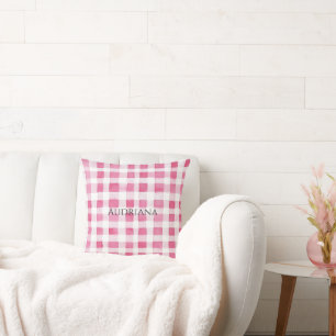 Coussin Fille Pink Plaid Stripes Noël