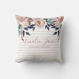 Coussin Fille Rose Floral Nouveau-né Baby Personnalisé