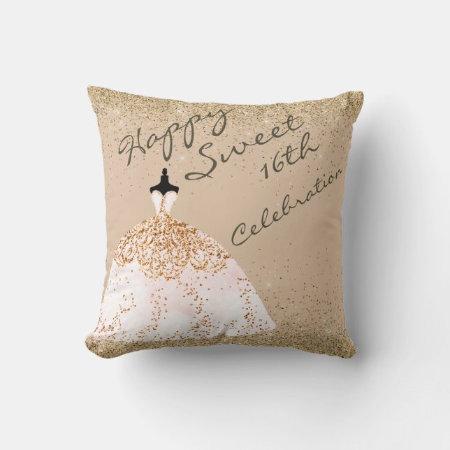 Coussin Fille Rose Gold Big Ball Gown Sweet 16e anniversai (Recto)