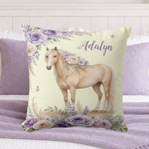 Coussin Fille Rose Jaune Violet Cheval Monogramme