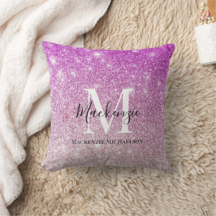 Coussin Fille rose Ombre Parties scintillant Nom du monogr