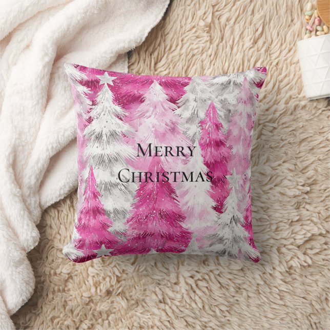 Coussin Fille rose Silver Glam Arbres de Noël Stripes (Couverture)