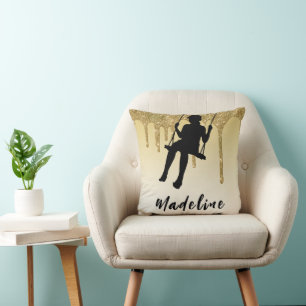 Coussin Fille sur Swing Gold Parties scintillant Drip Ombr