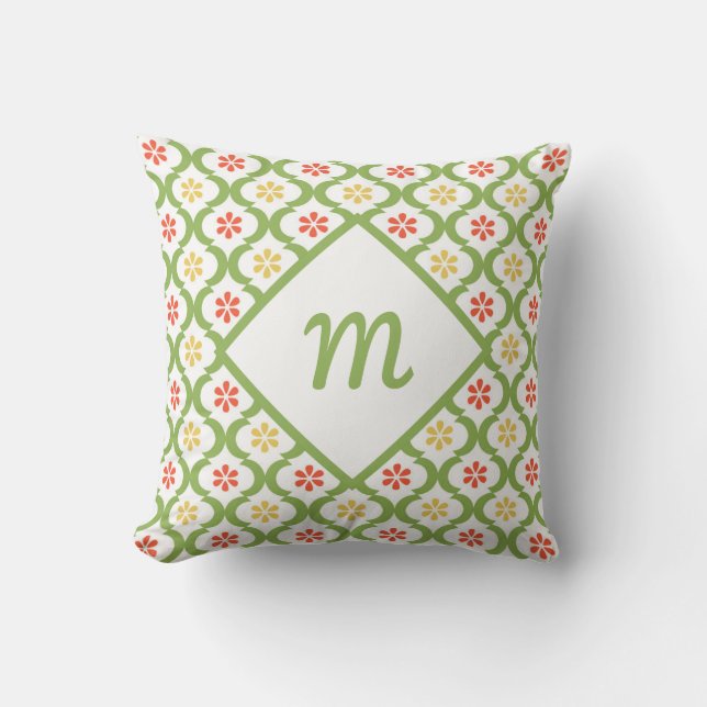 Coussin Fille vert Quatrefoil mignonne Daisées et Monogram (Recto)