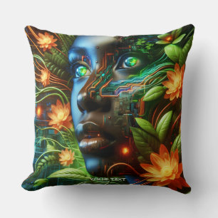 Coussin Fille verte orange mignonne fantastique