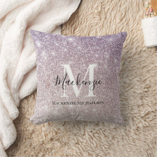 Coussin Fille violet rose ombre Parties scintillant Nom du