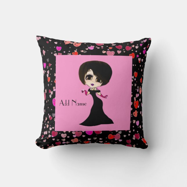Coussin Fille yeux brun prom caricature personnalisée (Recto)