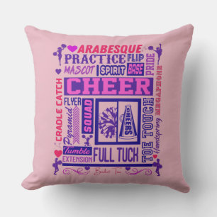 Coussin Filles Cheerleader rose et violet Word Art