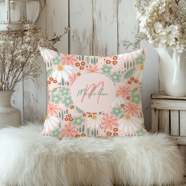 Coussin Filles Chic Rose Fleur Daisy Floral (Créateur téléchargé)
