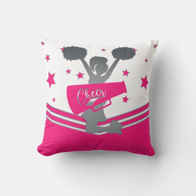 Coussin Filles de cheerleading rose vif étoiles argentées (Recto)
