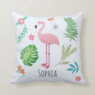 Coussin Filles Joli Flamant rose Tropical Rose & Fleurs En