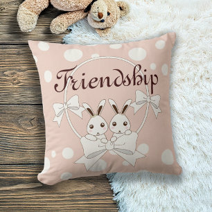 Coussin Filles jumelles lapin rose pastel ruban blanc cass