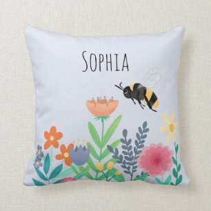 Coussin Filles Nature Mignonne Bee Whimsical et Fleurs Enf