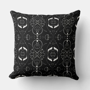Coussin Fines flourishes blanches élégantes sur fond noir