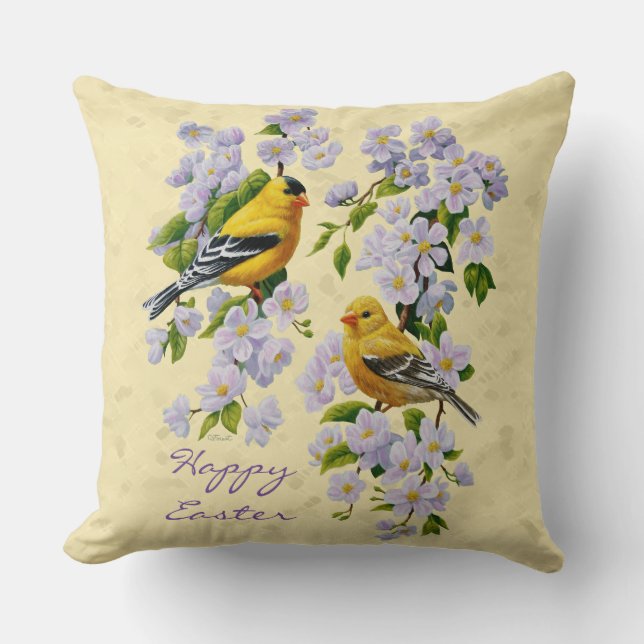 Coussin Finition or et fleurs d'Apple Jaune (Recto)