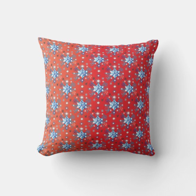 Coussin Flacon de Noël rouge et bleu Abstrait (Recto)