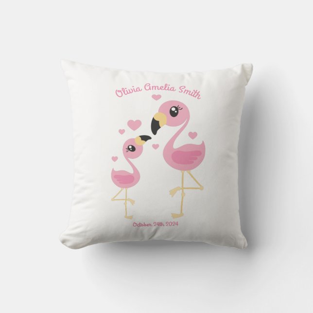 Coussin Flamant rose Baby shower mignon Tropical (Recto)