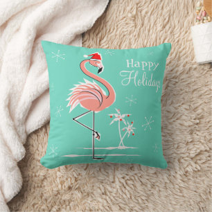 Coussin Flamant rose de Noël Joyeux jours fériés jeter l'o