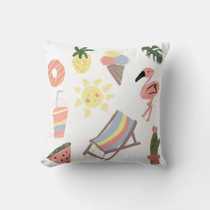 Coussin Flamant Rose Dessins à la Main pour l'Été