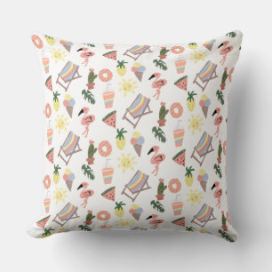 Coussin Flamant rose d'été Doodles tirés à la main