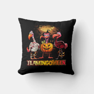 Coussin Flamant rose d'Halloween rose flamgée Citrouille J