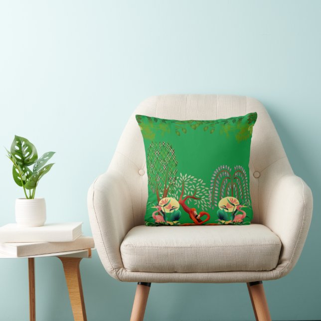 Coussin Flamant rose d'oiseaux aquatiques Couple Arbre de  (Chaise)