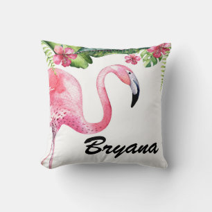 Coussin Flamant rose & Hibiscus Floral Tropical Été